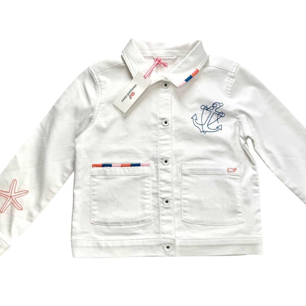 Vineyard Vines Girls White Denim Chore Button Jacket Size S 7-8 NWT $88